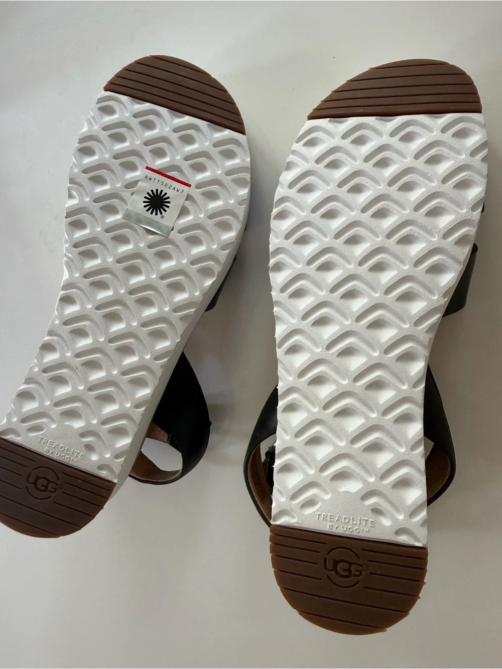 UGG Women’s Black Patent Crisscross Platform Sandals with White Sole